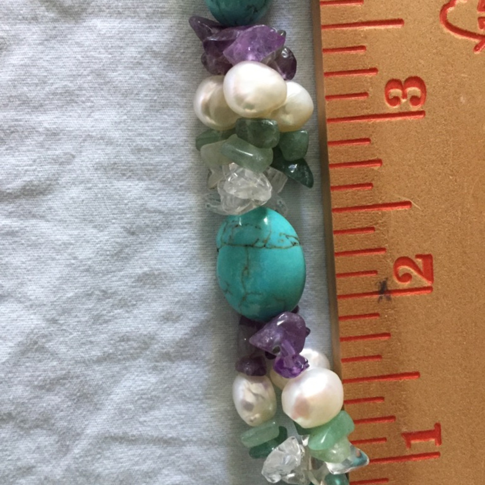 turquoise, pearl, amethyst cluster necklace